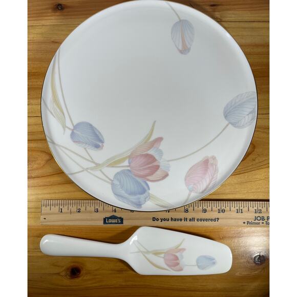 Mikasa Bone China Swiss Garden Japan Tulip Cake Pie Plate Platter & Server FX009 - Picture 6 of 7
